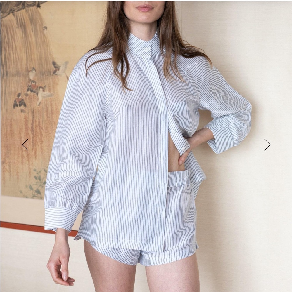 Lunya Resort Linen Silk navy/white striped set